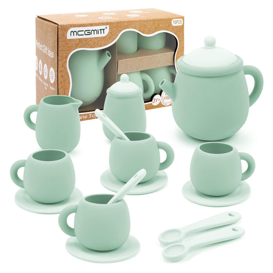 MCGMITT silicone tea set teapot with lid for safe, mess-free pretend play