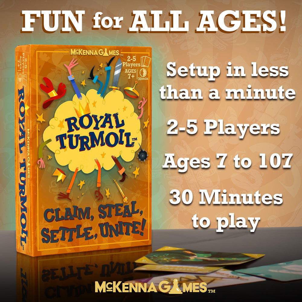 McKenna Games Royal Turmoil table-top play on a coffee table.