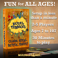 McKenna Games Royal Turmoil table-top play on a coffee table.