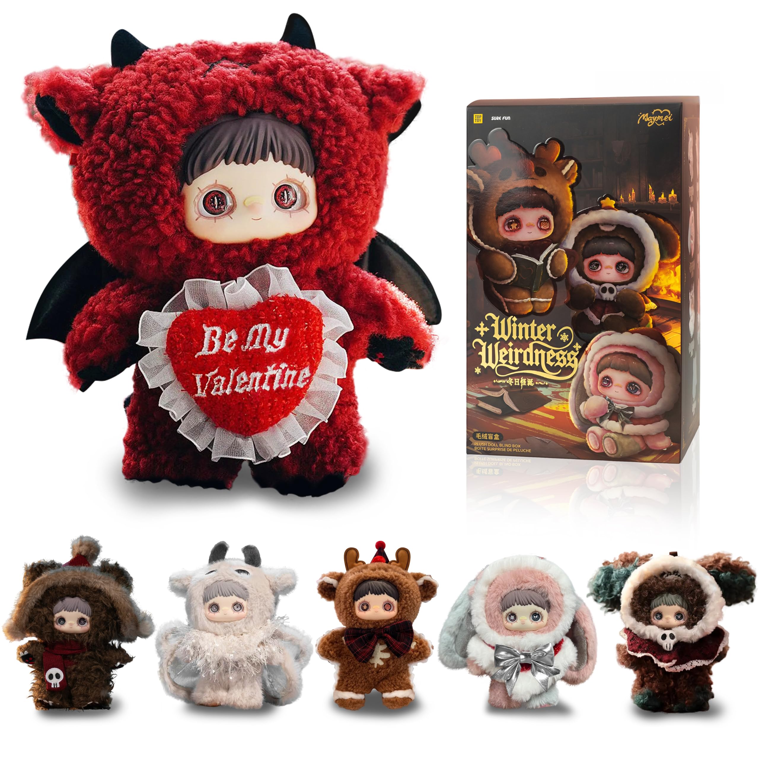 Mckkymi Maymei plush blind box in festive setup for gifting anticipation