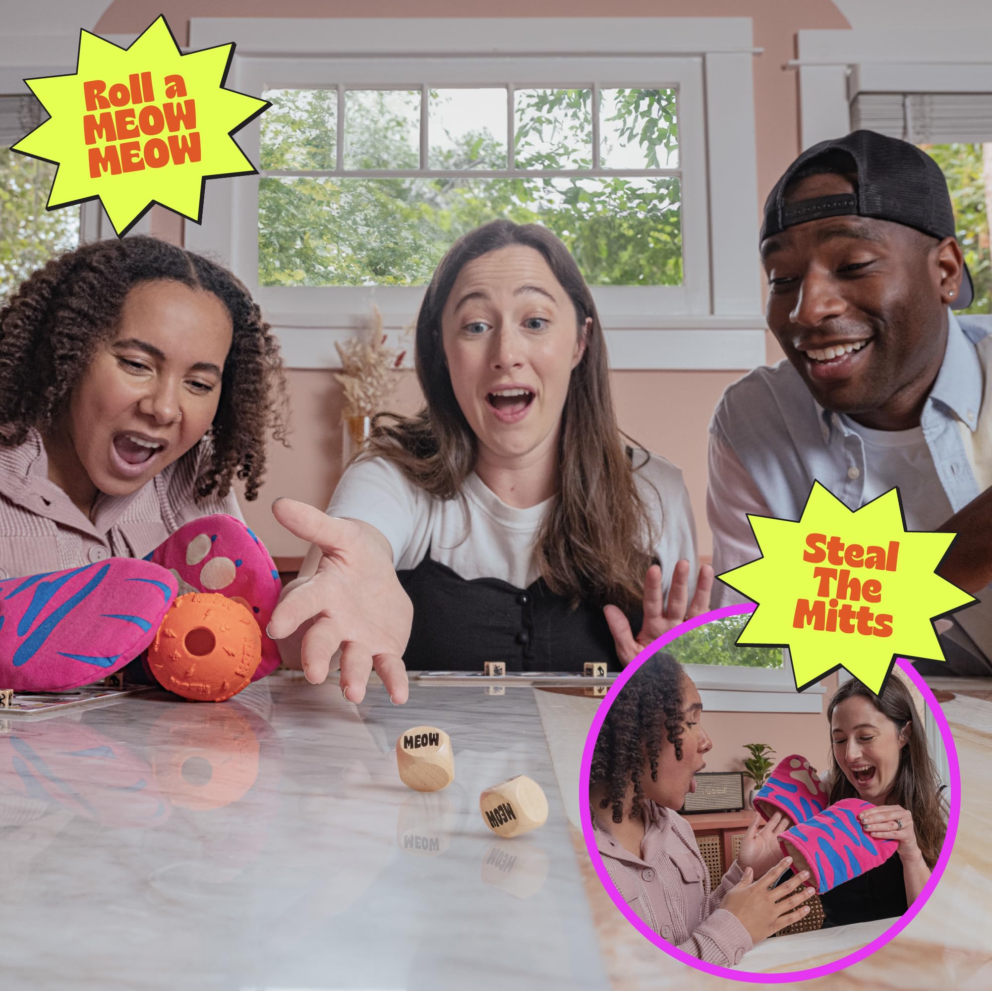 MCMILLER Cat Mitt Game family-night setup brings everyone together for shared laughs.