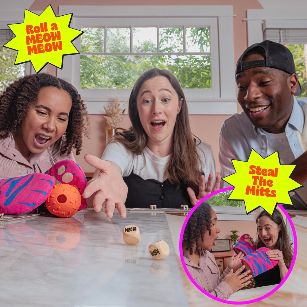 MCMILLER Cat Mitt Game family-night setup brings everyone together for shared laughs.