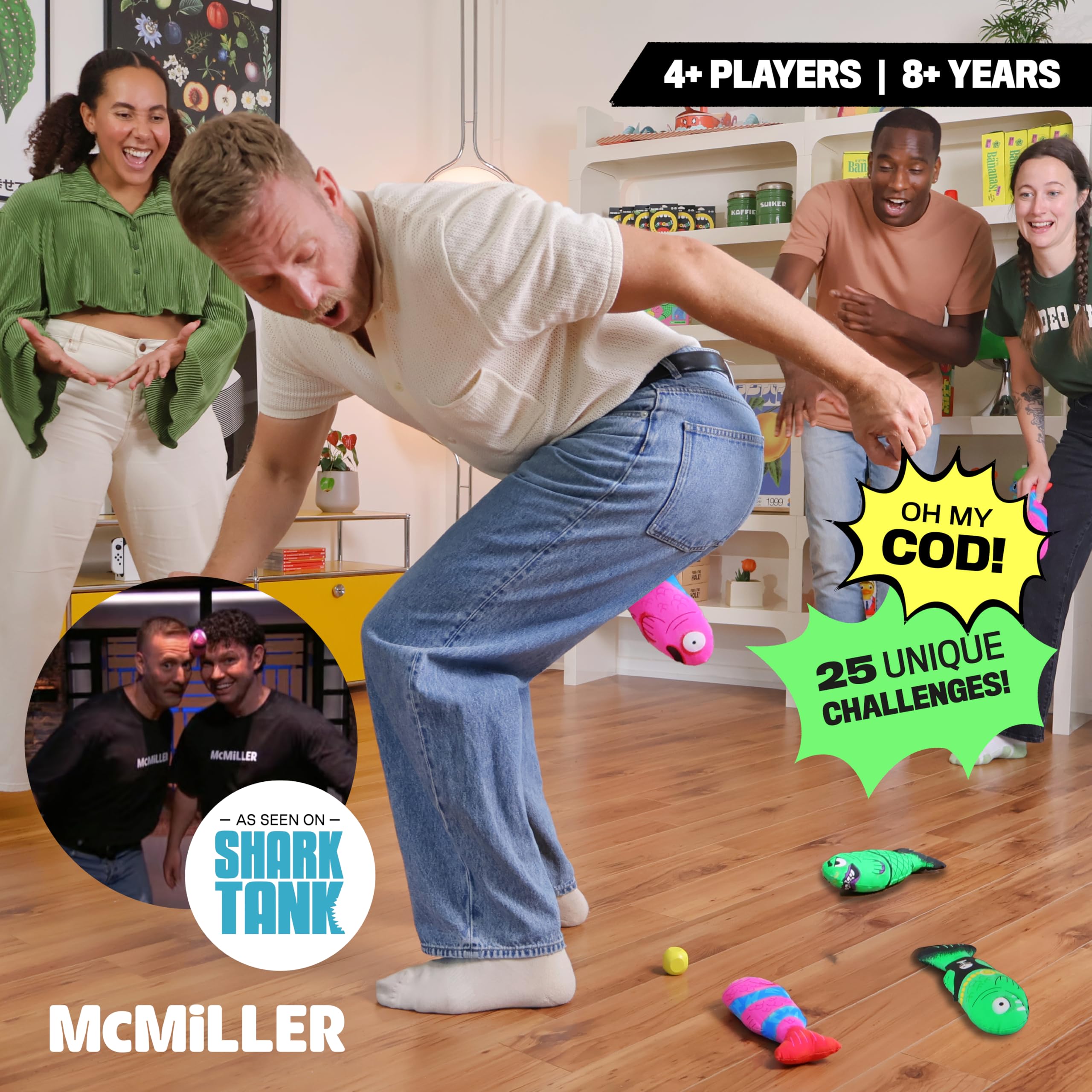 MCMILLER ENTERTAINMENT Fish Fight balancing challenges outdoors invite active play for kids and adults.