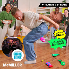 MCMILLER ENTERTAINMENT Fish Fight balancing challenges outdoors invite active play for kids and adults.