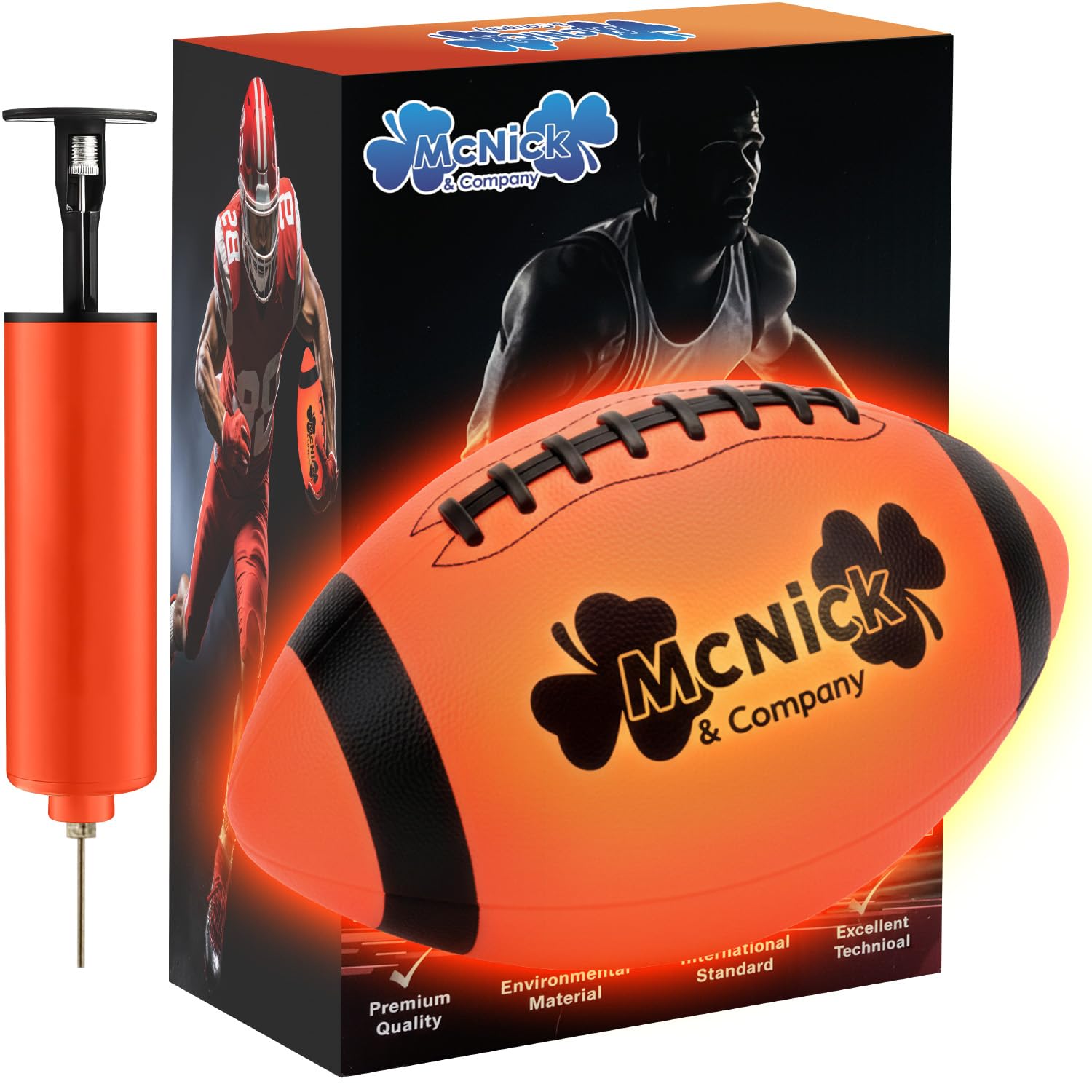 MCNICK & COMPANY Glow Football top view shows bright night glow for night games