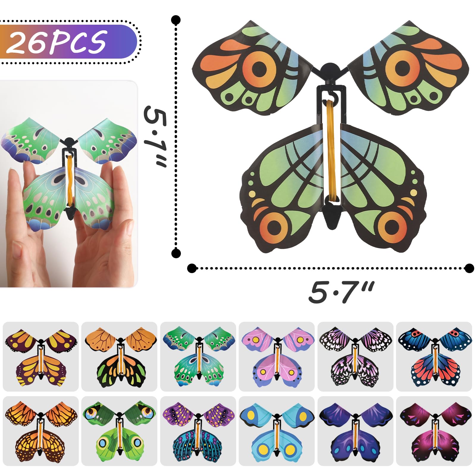 MCPINKY painted-cardstock wings closeup highlighting durable, eye-catching butterfly details.