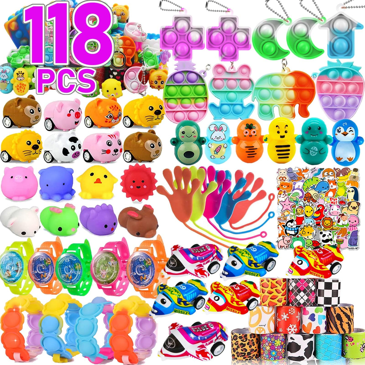 Mctuoba 118-pack party favors variety for kid's gifts and classroom prizes.