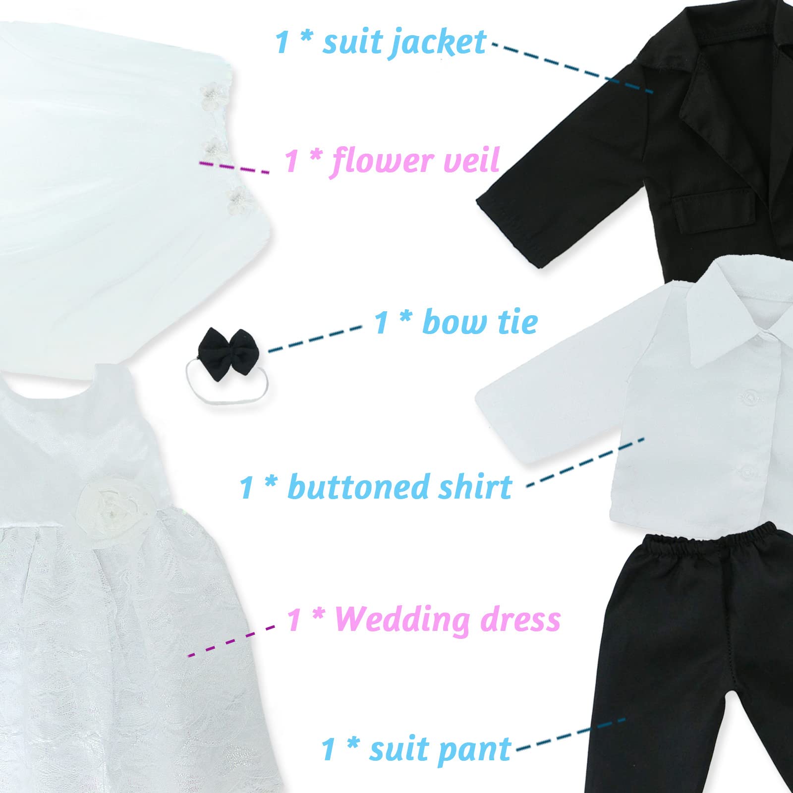MCZQXW 18-inch doll shirt pairs with pants for complete wedding attire.