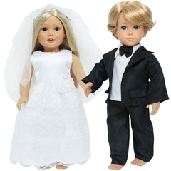 MCZQXW 18-inch doll wedding dress with satin and lace for imaginative play.