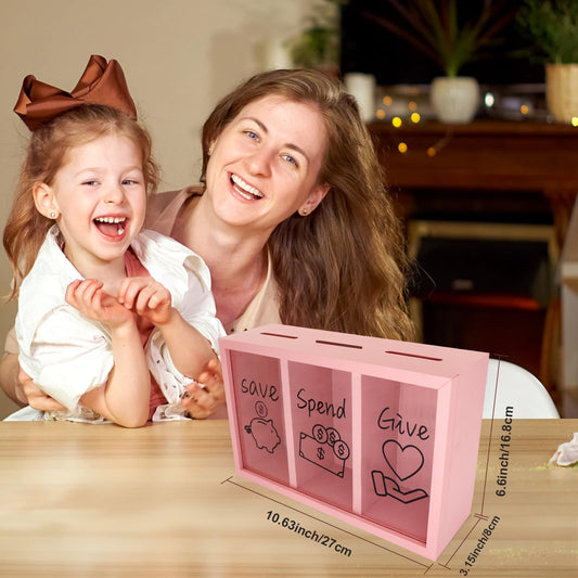 Mczxon clear-view wood and acrylic piggy bank showing savings growth
