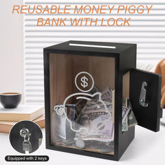 Mczxon clear money jar with wood and acrylic design for family budgeting.