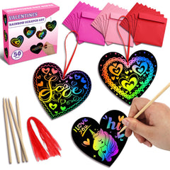 MDCGFOD Valentine scratch heart cards reveal bright rainbow art in classroom activities