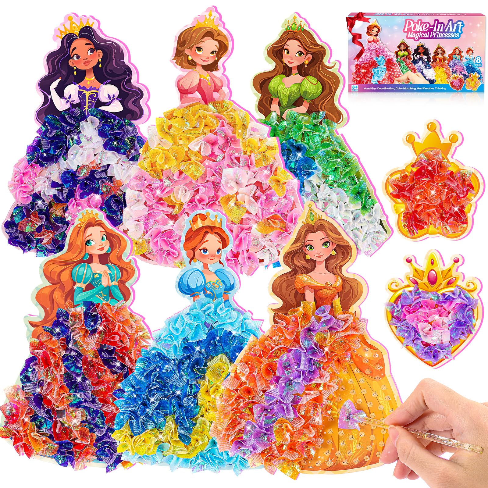 MDINGTD Poke Art Princess kit assembly shows kids crafting in a mess-free environment.