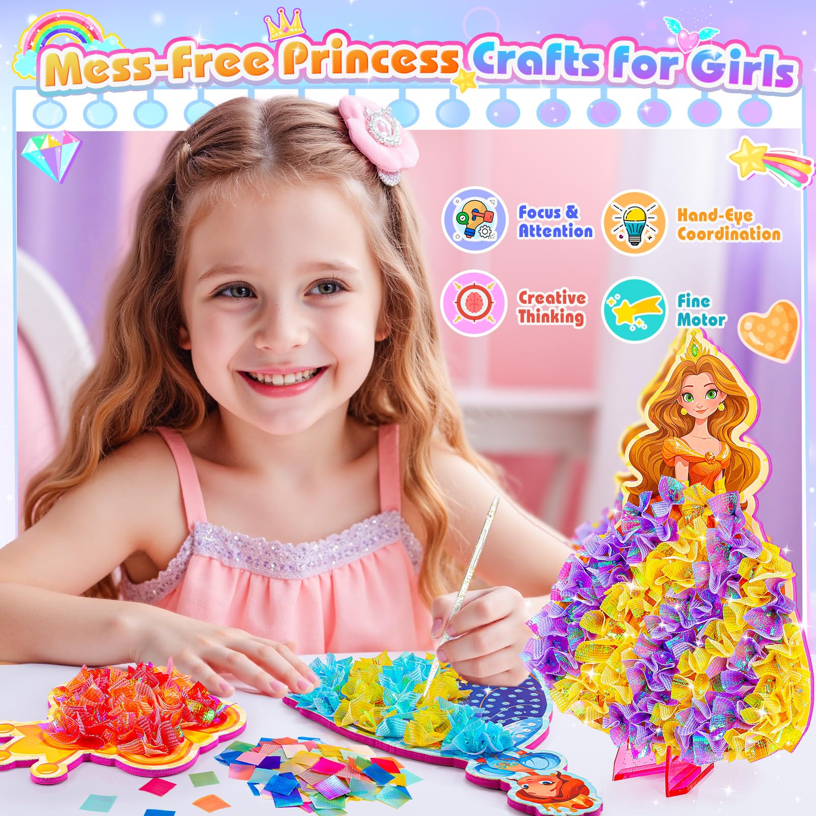 MDINGTD Poke Art Princess kit color squares highlights vibrant fabrics for imaginative gowns.