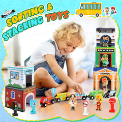 MDINGTD magnetic wooden cars connect easily for creative building and problem-solving sessions.