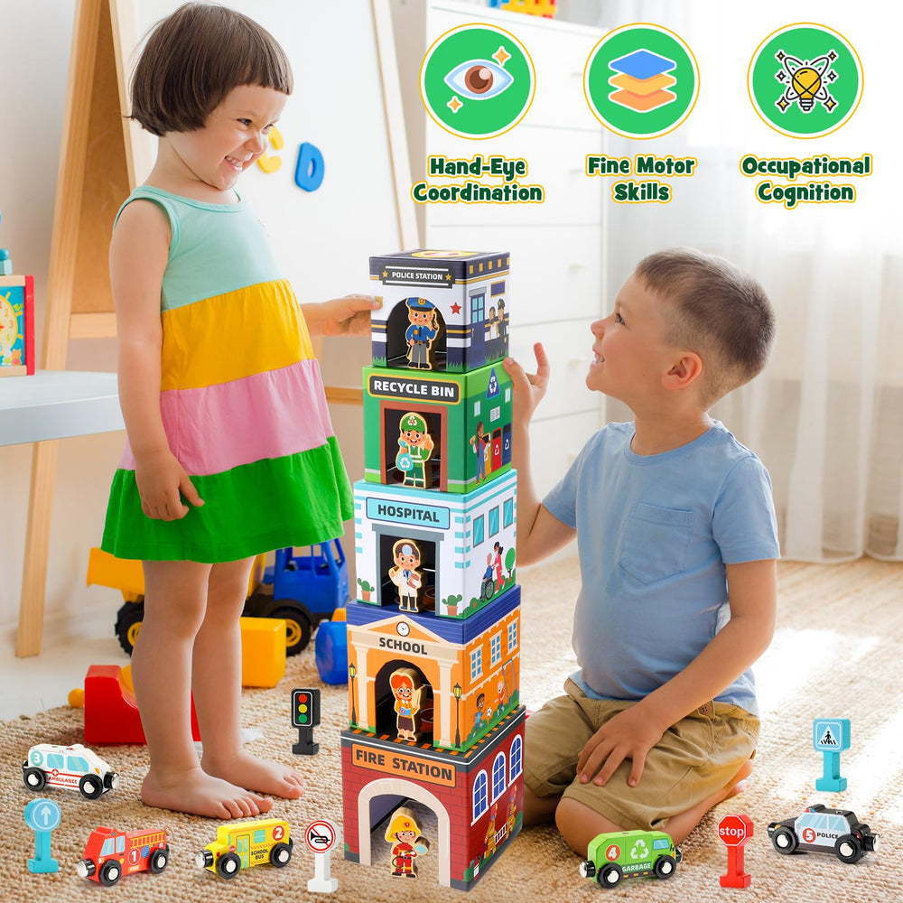 MDINGTD wooden figures invite role-play of firefighters, police, and more in Montessori-inspired setups.