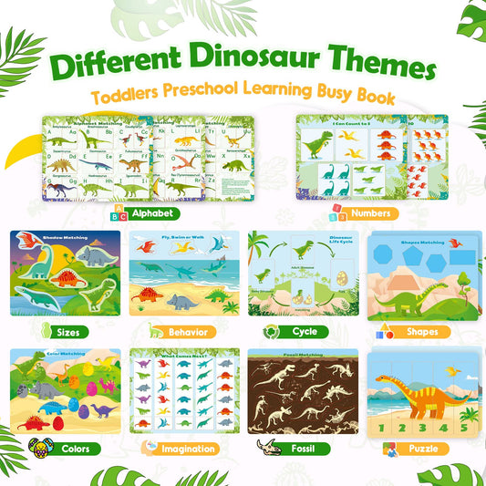 MDINGTD preschool Montessori book with dinosaur themes promotes early alphabet and shapes recognition.