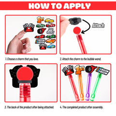 MDNHIO Race Car Bubble Wand with checkered flag motif, adds race-themed flair to favors.