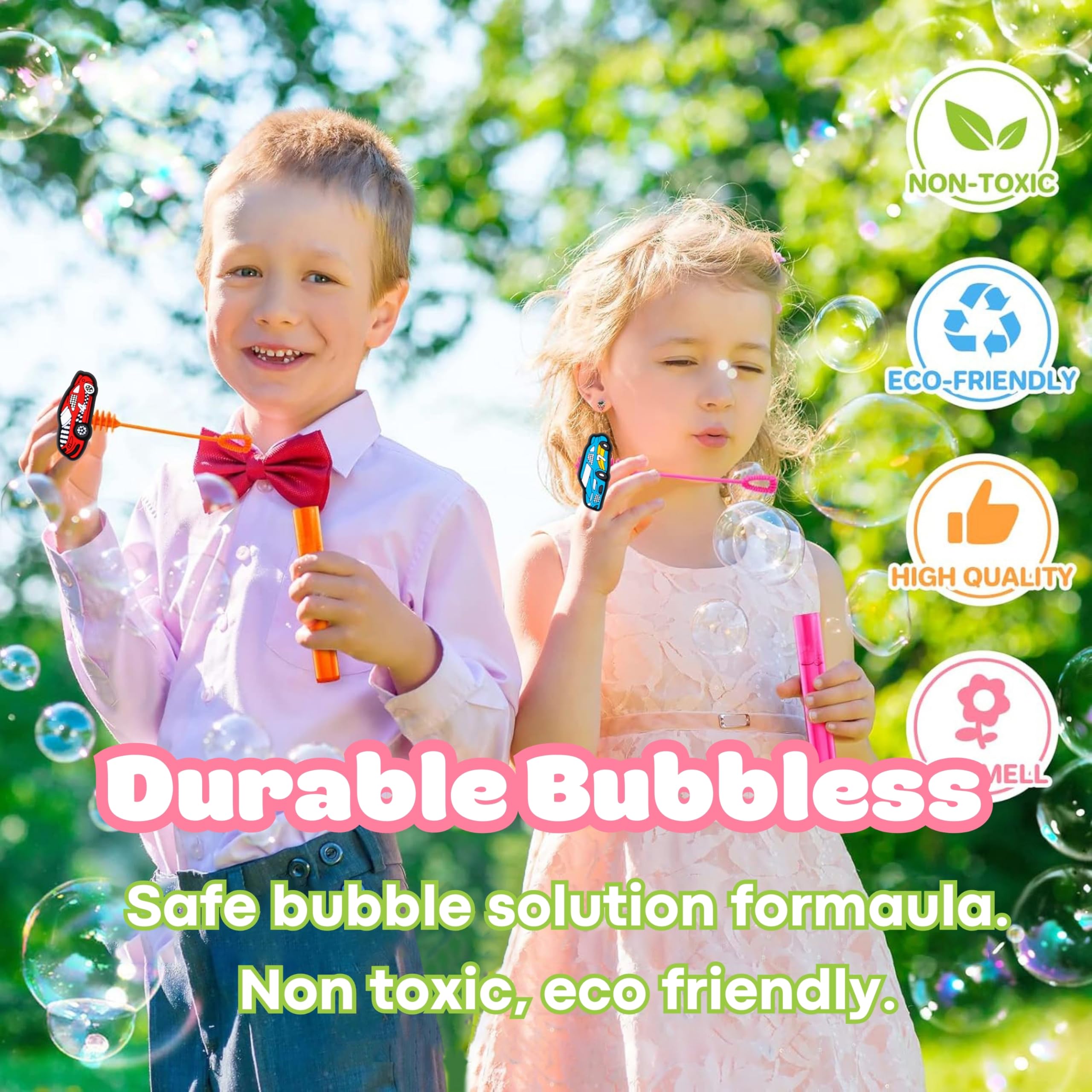 MDNHIO Race Car Bubble Wand party pack, ready-for-gifting packaging for birthdays and classrooms.