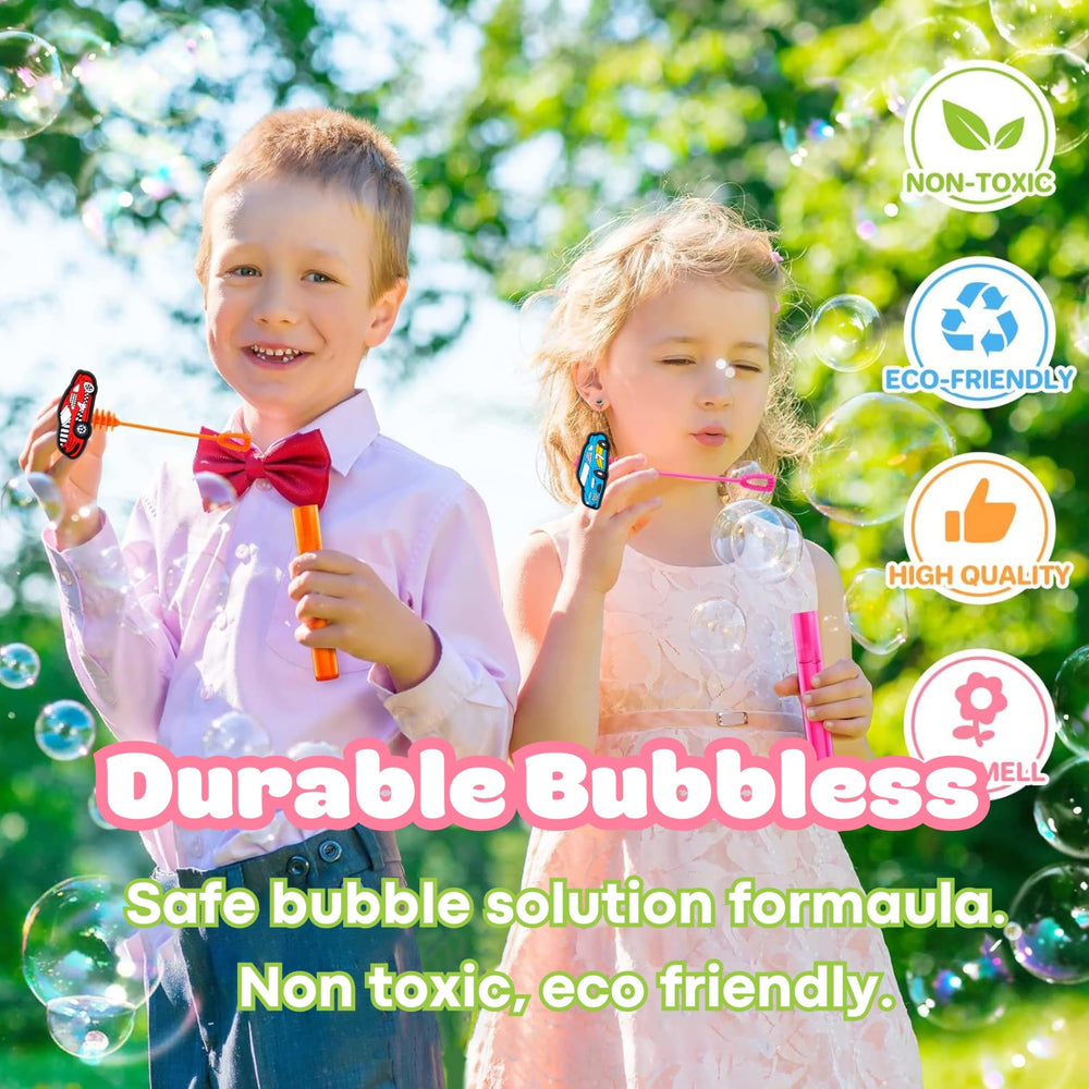MDNHIO Race Car Bubble Wand party pack, ready-for-gifting packaging for birthdays and classrooms.