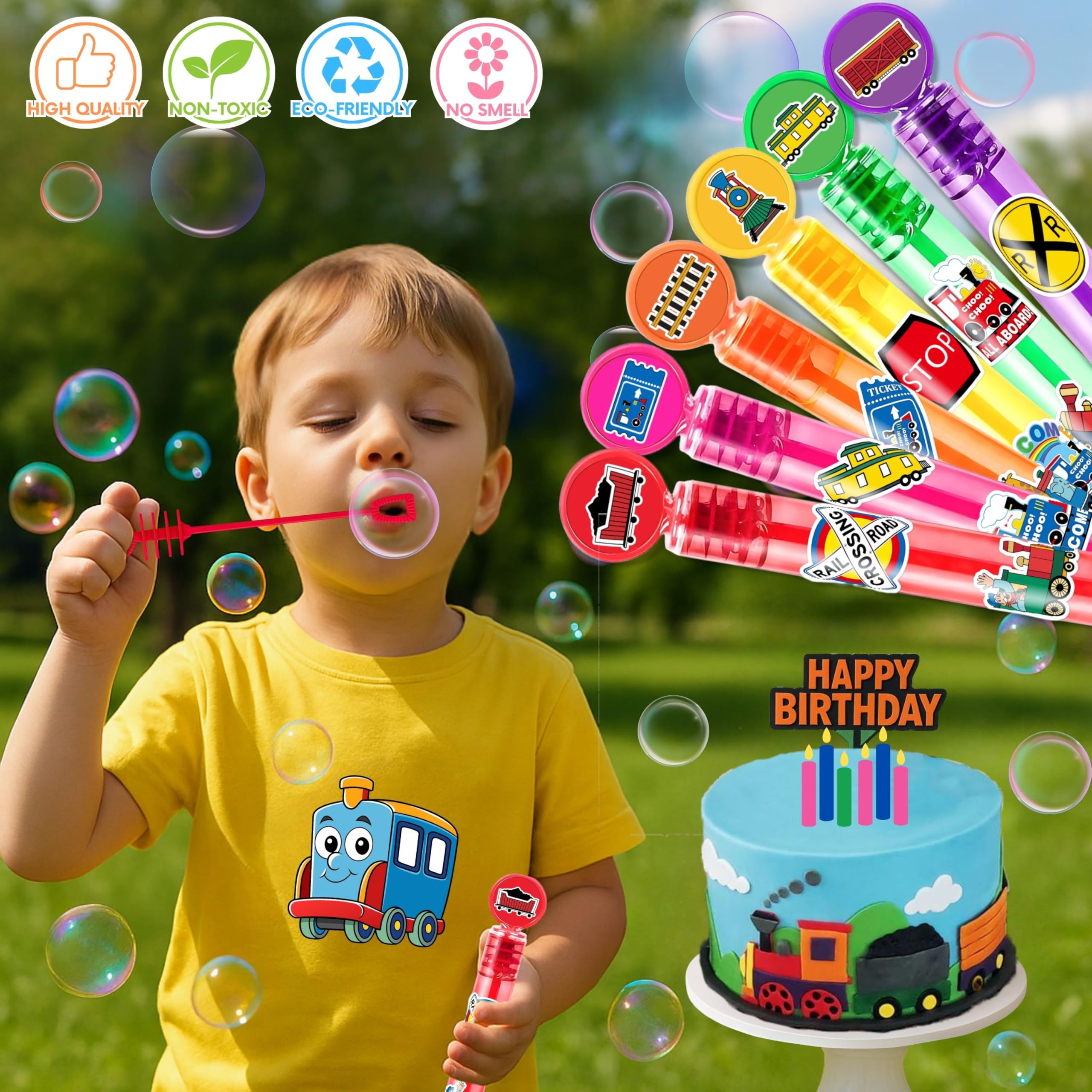 MDNHIO train bubble wand featuring railroad signs for classroom rewards
