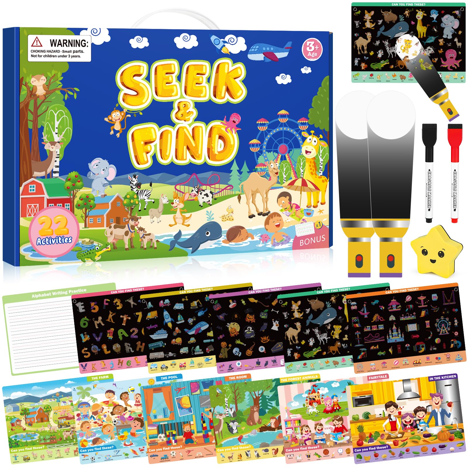 Meaicezli Seek and Find with flashlight mats encourages exploration during travel and car rides.