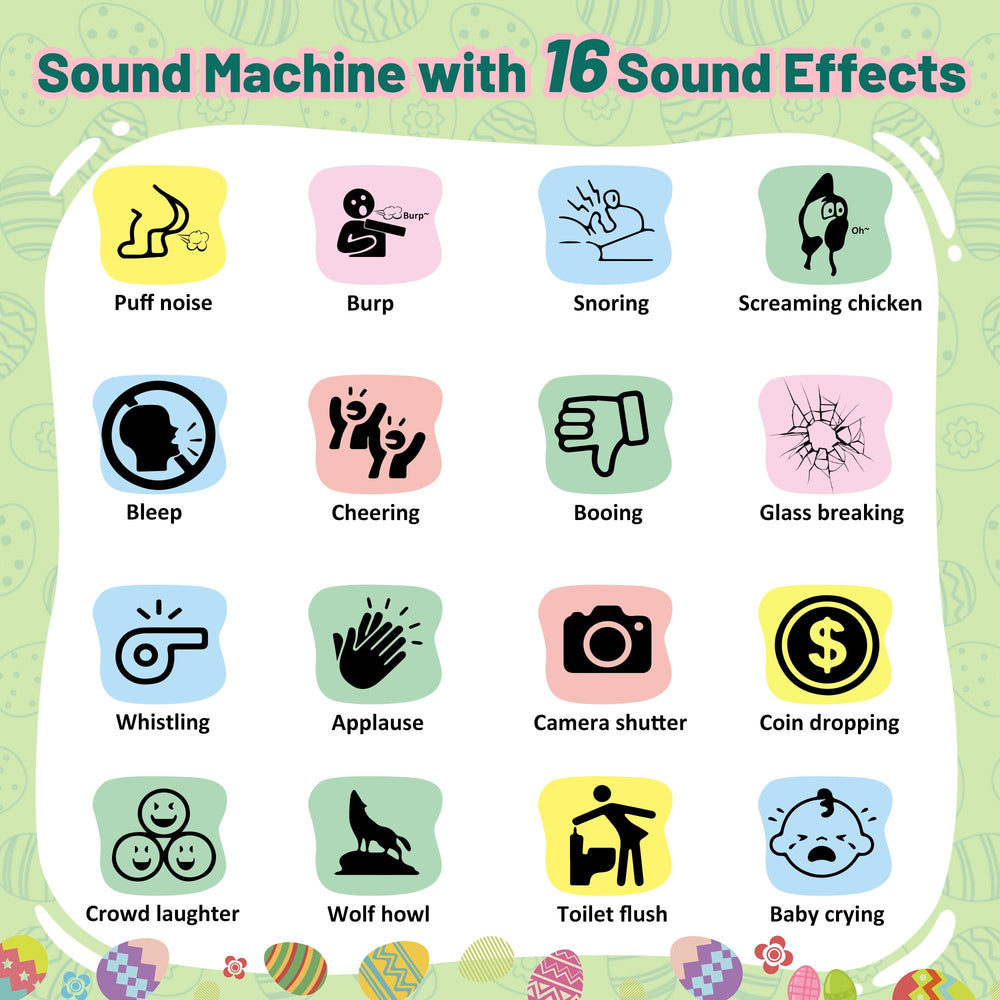 Mealivos Sound Effects Machine showcases 16 sounds, from laughter to boos for playful moments.
