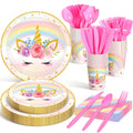 Meanplan unicorn tableware dinner plates showcase bright colors for a festive birthday celebration.