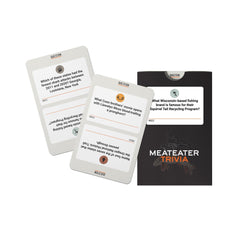 MeatEater Trivia game setup on campfire tables encourages quick rounds and storytelling.