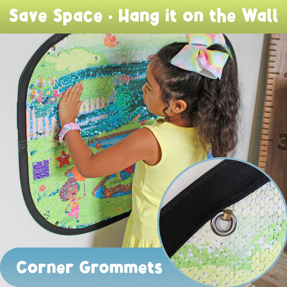 Meavia animals pattern encourages identification while flipping sequins for engaging visuals.