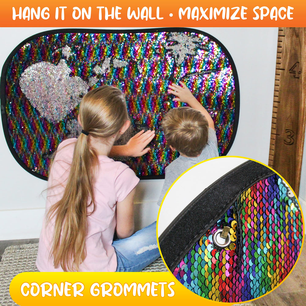 Meavia giant sequin mat offers vibrant sensory feedback during family play