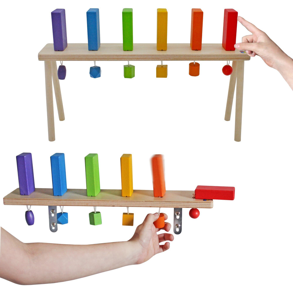 MEAVIA wooden falling domino wall set displayed on table for active play and color learning.