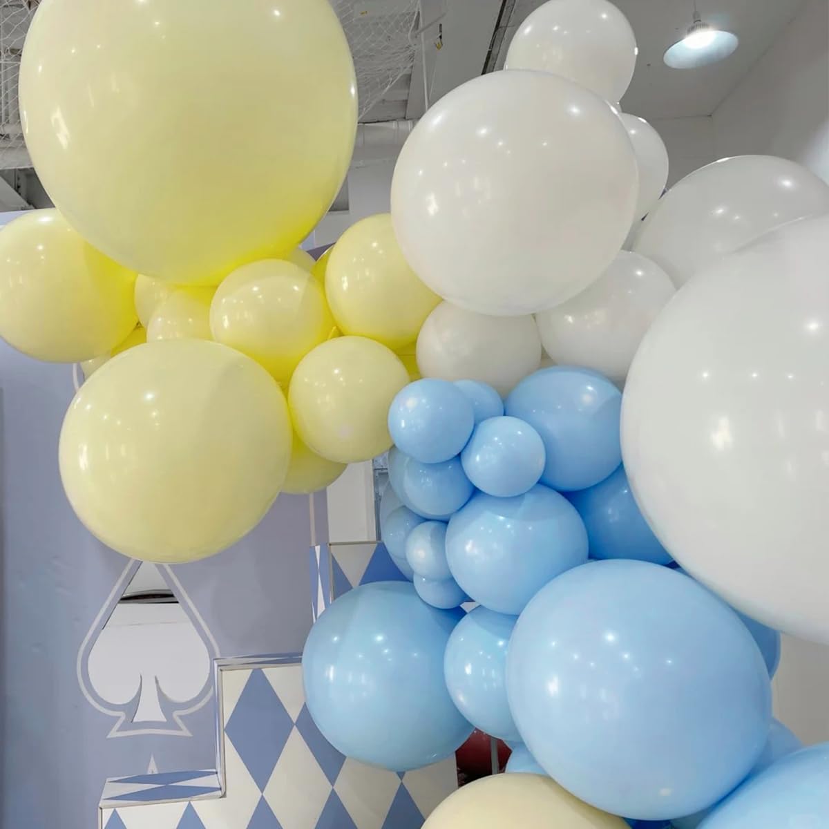 MEBAY blue-white-yellow 10inch balloons 30pcs versatile for centerpieces and arches.
