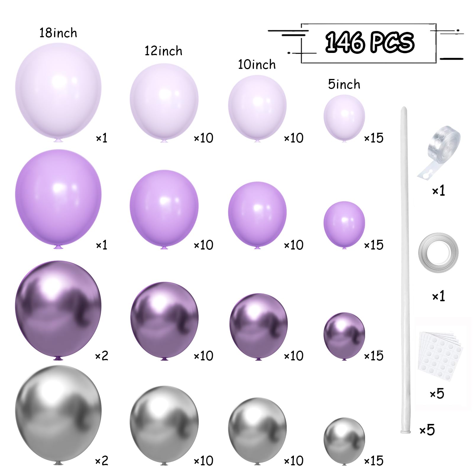 MEBAY metallic purple chrome silver 18-inch balloons for vibrant centerpieces
