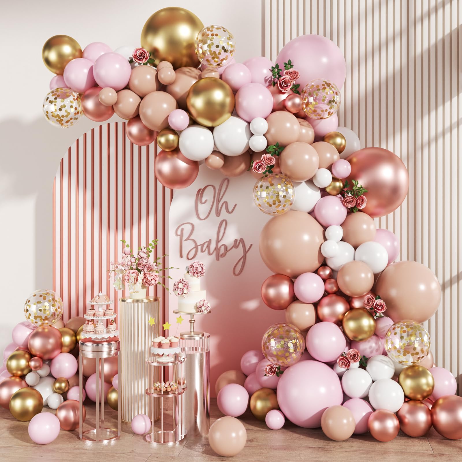 MEBAY Rose Gold Balloon Arch Kit ready for a dramatic wedding backdrop