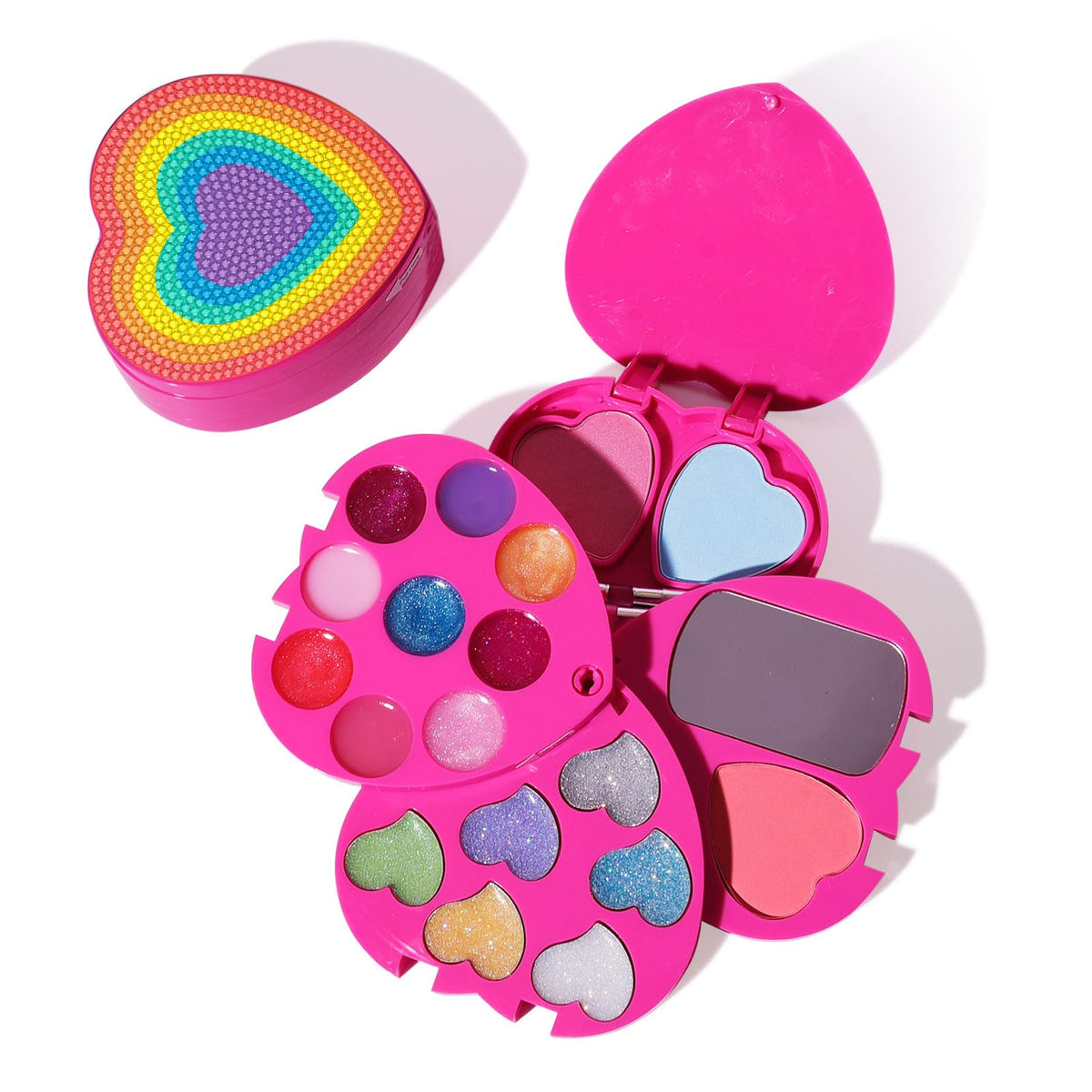 Mebtmel heart-shape rotary makeup kit for kids, safe non-toxic and washable.