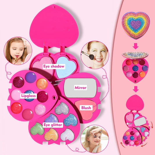 Mebtmel kids makeup set heart shape, colorful layers for pretend play.