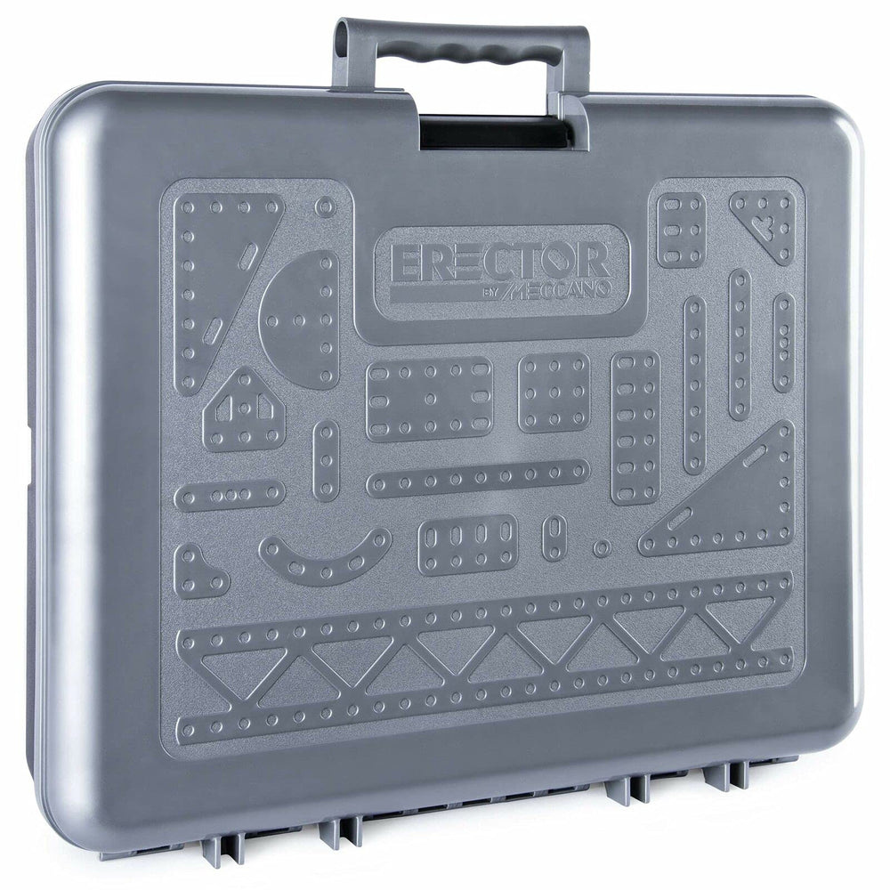 Meccano Erector kit includes real tools for authentic construction experiences.