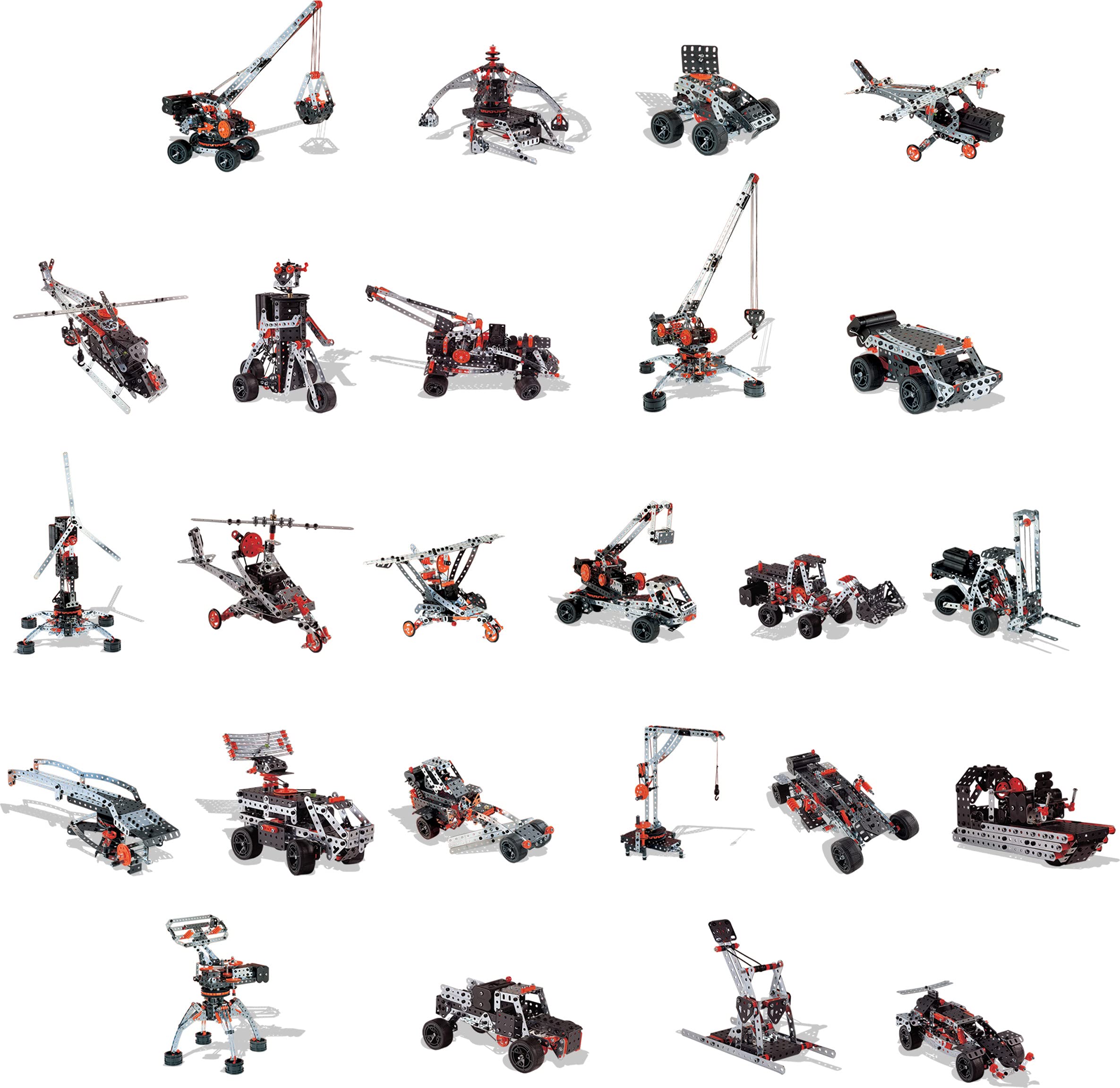 Meccano 6V motor powers moving models for engaging STEM play.