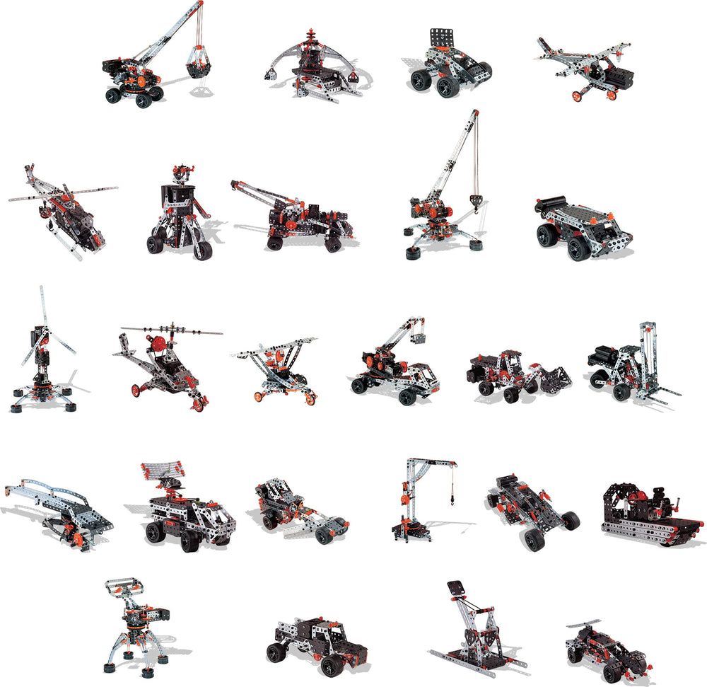 Meccano 6V motor powers moving models for engaging STEM play.