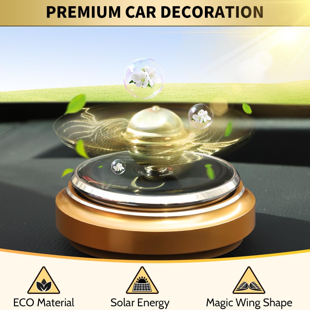 Mechaniker Golden Air Freshener on dashboard, rotating for eco-friendly ambiance.