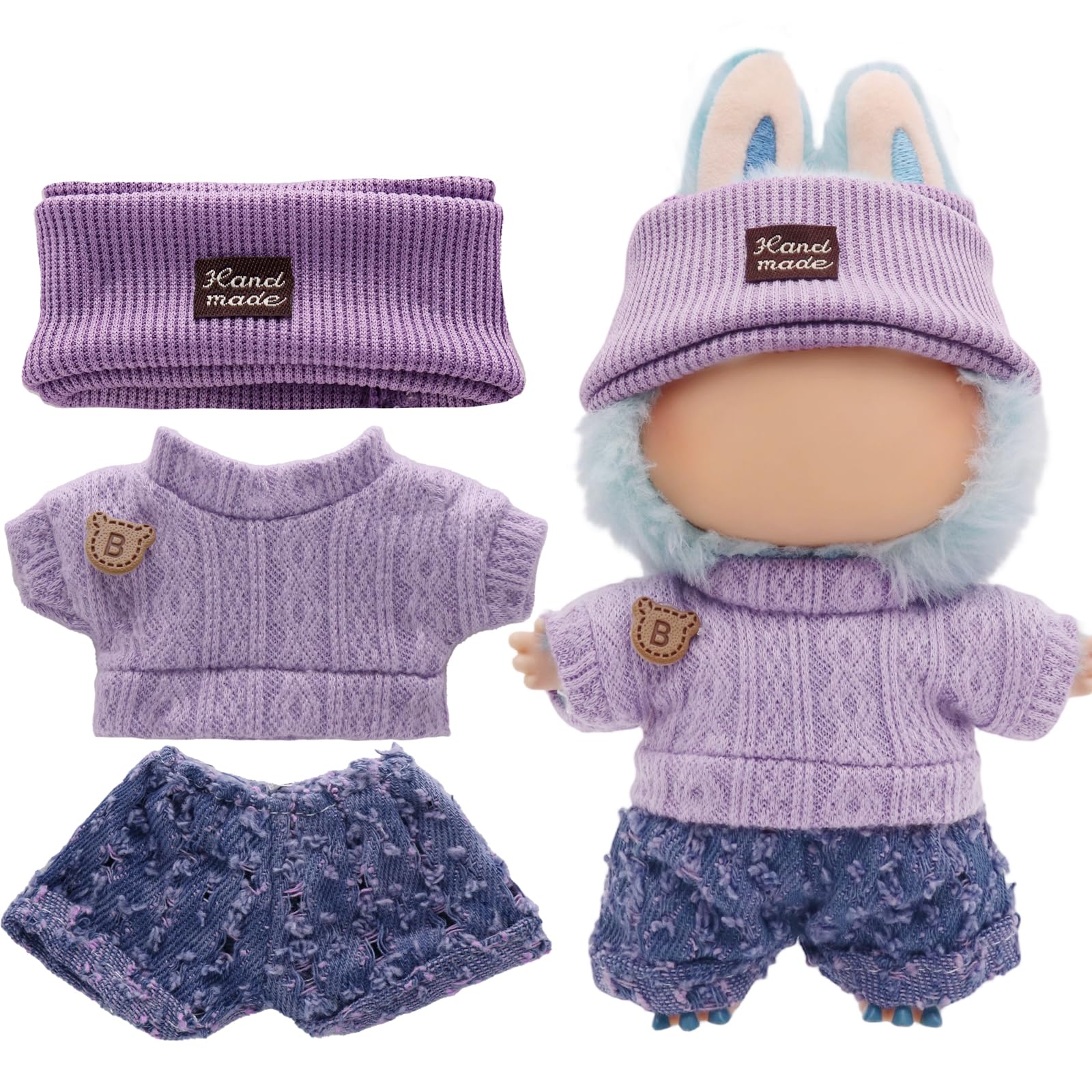 MechField Labubu 15cm outfit set in purple trend, enhances styling and imaginative play.