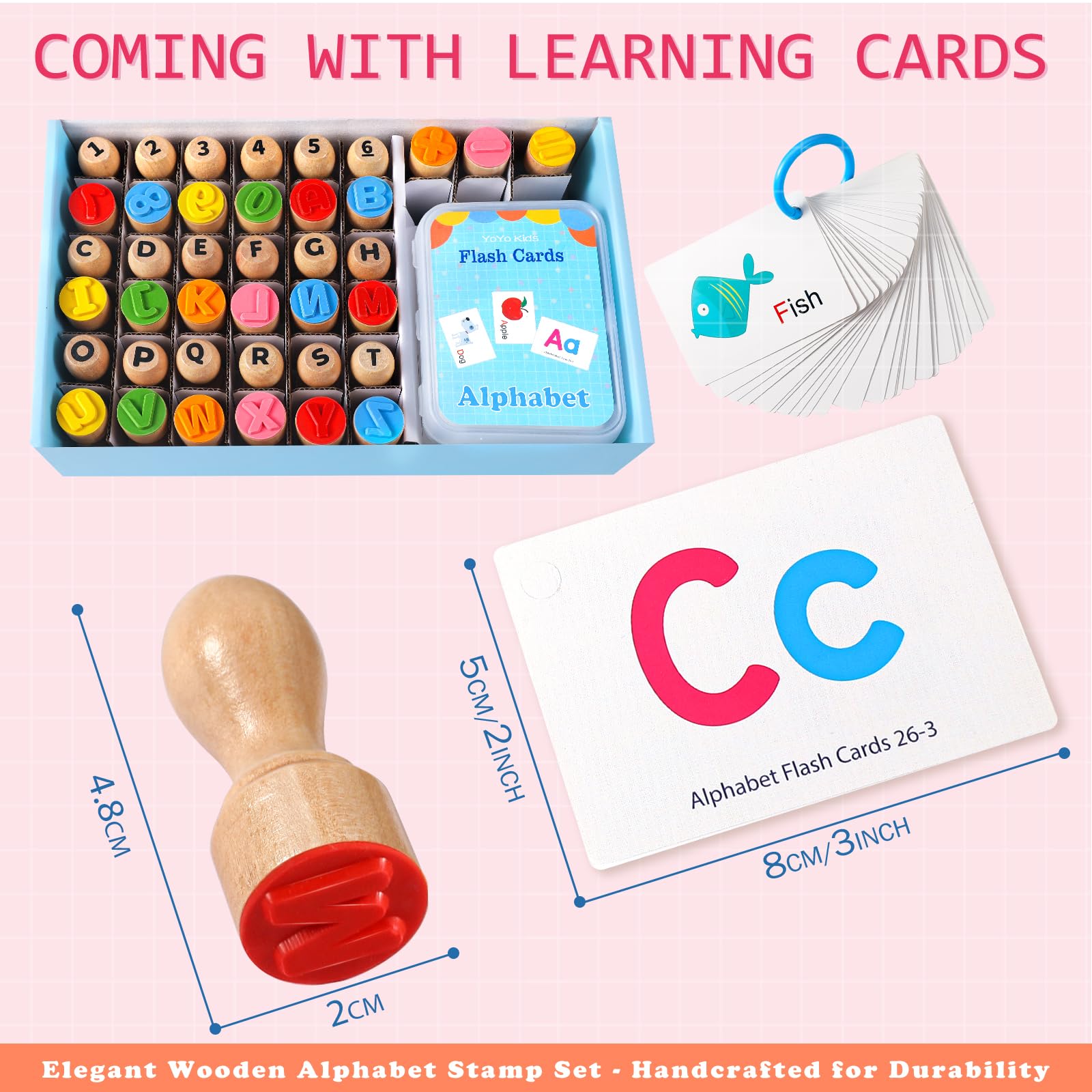 MeCids education flashcards pair with stamps to reinforce early letter recognition.