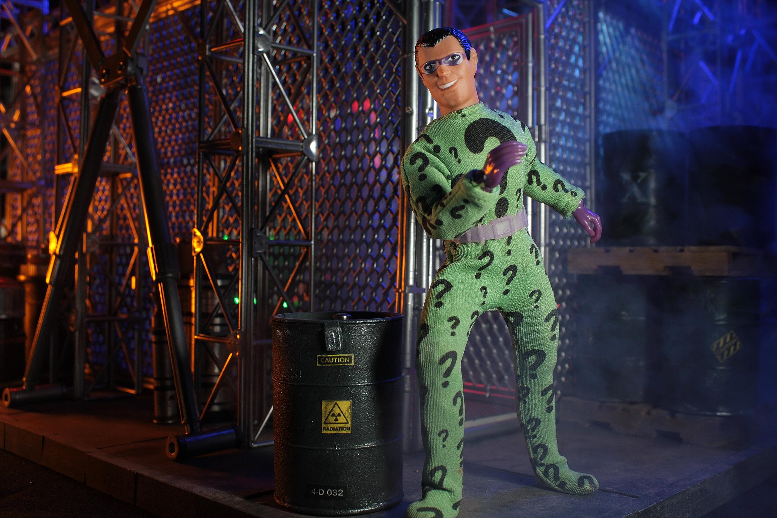 Mego Riddler 50th Anniversary display stand supports stable posing