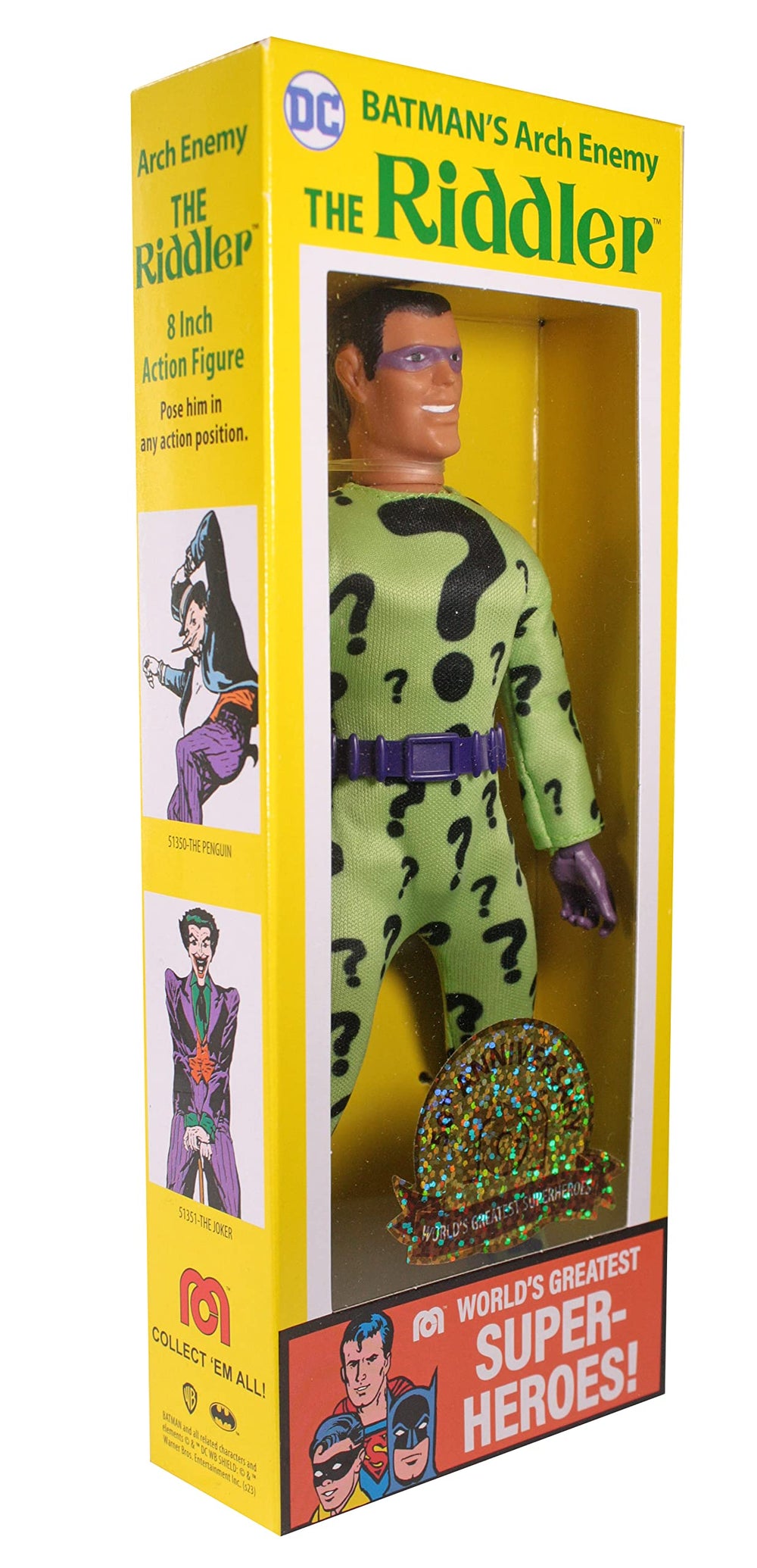 Mego Riddler 50th Anniversary WGSH artwork mirrors vintage box art