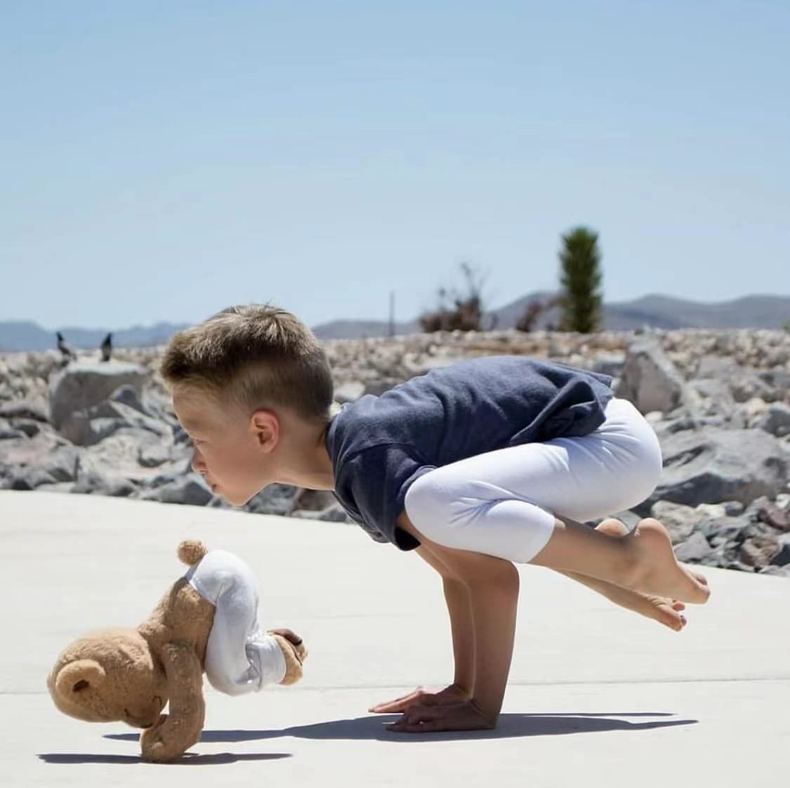 Meddy Teddy The Yoga Bear with Mommy and Me yoga routine scene.