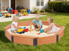 Mederra 64x56x9 octagon sandpit assembly shows quick setup