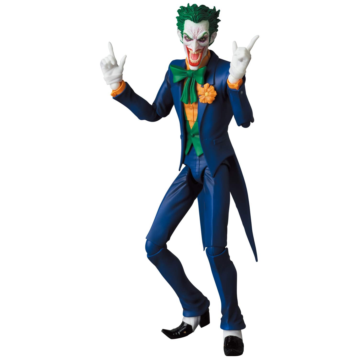 Medicom Hush Joker Mafex in purple suit for dramatic posing.