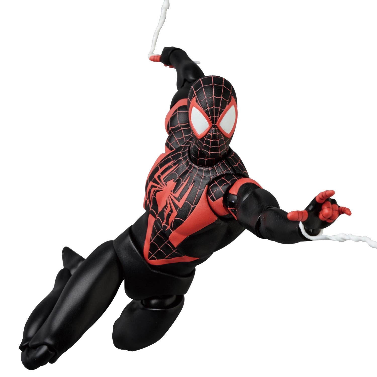 Medicom MAFEX Spider-Man Miles Morales Renewal Ver. hero view for collectors display