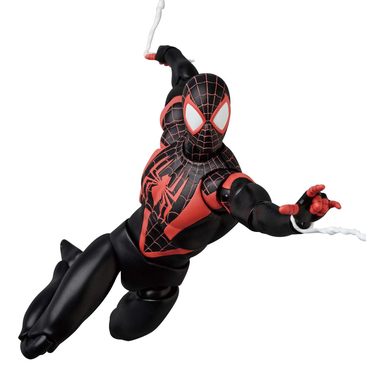 Medicom MAFEX Spider-Man Miles Morales Renewal Ver. hero view for collectors display